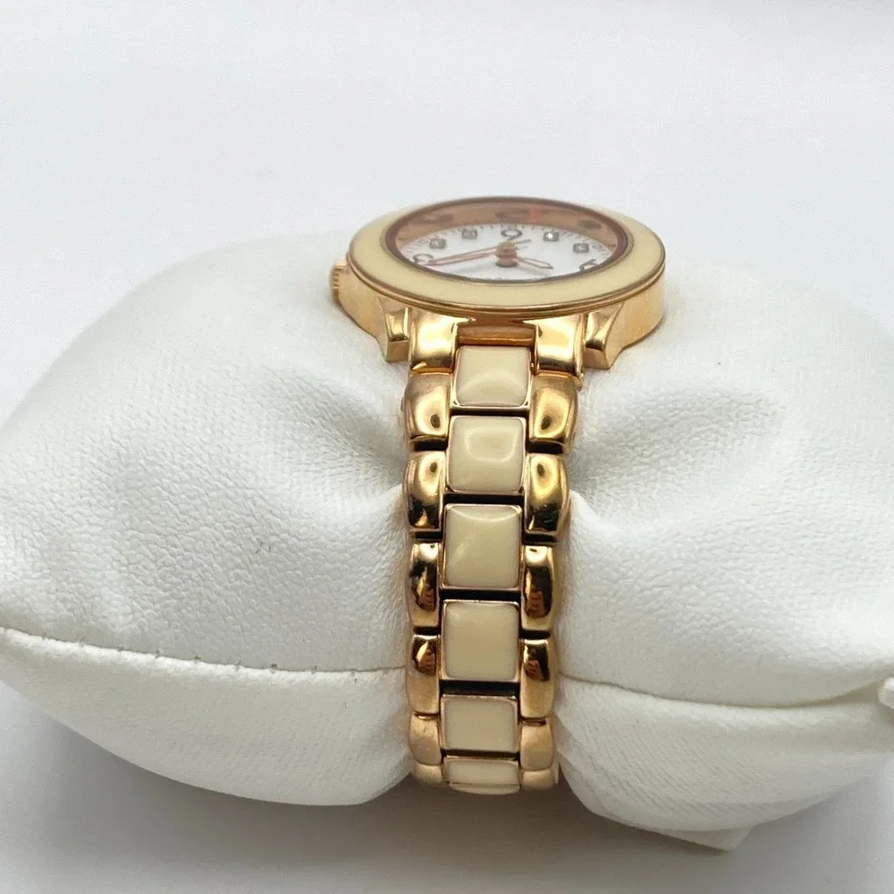 Armitron Women's Watch 27mm Rose Gold Tone Ivory Enamel New Battery SMALL 5.75